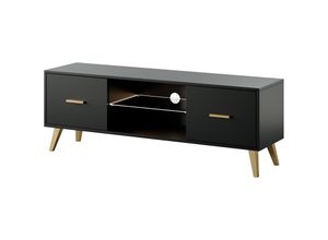 5905386000727 - Selsey - TV-Schrank Savoni I 140 cm schwarz goldene Beine goldene Griffen