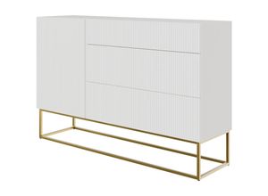 5905386047180 - Selsey - veldio - Sideboard Kombikommode mit 3 Schubladen Weiß mit goldenem Metallgestell 140 cm breit