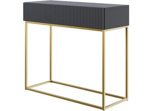 5905386047388 - Selsey - veldio - Konsolentisch mit Schublade Schwarz mit goldenem Metallgestell 90 cm