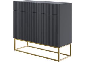 5905386047432 - Selsey VELDIO - Sideboard 2-türig mit 2 Schubladen Schwarz mit goldenem Metallgestell 100 cm breit