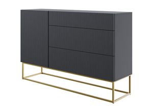 5905386047456 - Selsey - veldio - Sideboard Kommode mit 3 Schubladen Schwarz mit goldenem Metallgestell 140 cm breit