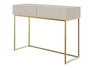 5905386047517 - Selsey - veldio - Schminktisch mit zwei Schubladen und goldenem Metallgestell Graubeige Taupe 110 cm