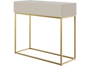 5905386047531 - Selsey - veldio - Konsolentisch mit Schublade Graubeige Taupe mit goldenem Metallgestell 90 cm