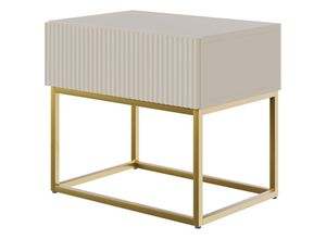 5905386047555 - Veldio - Nachttisch mit Schublade Graubeige Taupe mit goldenem Metallgestell 50 cm - Selsey