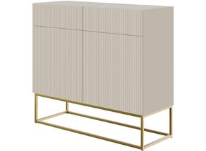 5905386047579 - Selsey - veldio - Sideboard 2-türig mit 2 Schubladen Graubeige Taupe mit goldenem Metallgestell 100 cm breit