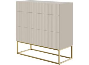 5905386047586 - Selsey - veldio - Kommode mit 3 Schubladen Graubeige Taupe mit goldenem Metallgestell 90 cm breit