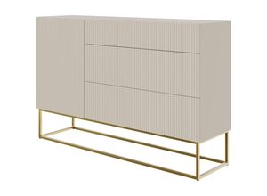 5905386047593 - Veldio - Sideboard Kommode mit 3 Schubladen Graubeige Taupe mit goldenem Metallgestell 140 cm breit - Selsey