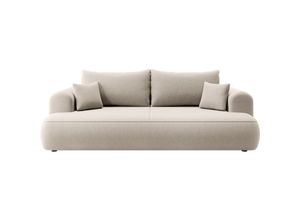 5905386048149 - Ovo Dreisitzer-Schlafsofa mit Stauraum hellbeiger Velours aus pflegeleichtem Stoff - Selsey