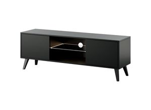 5905386048705 - Selsey - Savoni ii - TV-Schrank Lowboard Schwarz mit schwarzen Beinen 140 cm