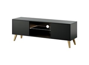 5905386048729 - Savoni ii - TV-Schrank Lowboard Schwarz mit goldenen Beinen 140 cm - Selsey