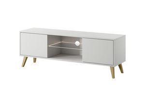 5905386048736 - Selsey Savoni II - TV-Schrank Lowboard Weiß mit goldenen Beinen 140 cm