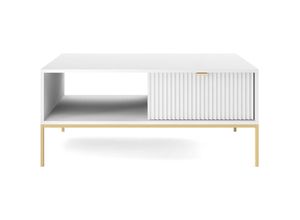 5905386076340 - Vellore - Couchtisch Wohnzimmertisch mit Schublade Weiß mit goldenen Metallbeinen 104x68 cm - Selsey