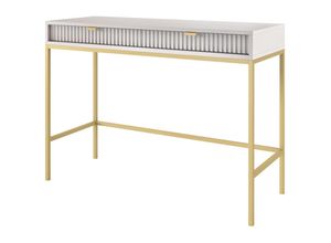 5905386076371 - Selsey - vellore - Schminktisch Schreibtisch mit Schubladen Grau mit geriffelten Fronten und goldenen Metallbeinen 104 cm breit