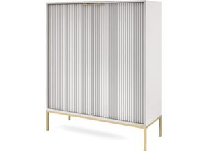 5905386076395 - Selsey VELLORE - Hochkommode Highboard - Grau mit geriffelten Fronten und goldenen Metallbeinen