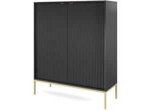 5905386076401 - Selsey - vellore - Highboard Hochkommode Schwarz mit geriffelten Fronten und goldenen Metallbeinen 104 cm