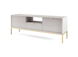 5905386076432 - Selsey - vellore - TV-Element Fernsehschrank - Grau mit geriffelten Fronten und goldenen Metallbeinen 154 cm