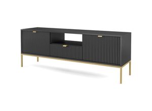 5905386076449 - Selsey VELLORE - TV-Element Fernsehschrank - Schwarz mit geriffelten Fronten und goldenen Metallbeinen 154 cm