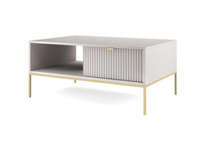 5905386076456 - Vellore - Couchtisch Wohnzimmertisch mit Schublade Grau mit goldenen Metallbeinen 104x68 cm - Selsey