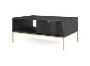 5905386076463 - Selsey - Vellore - Couchtisch Wohnzimmertisch mit Schublade Schwarz mit goldenen Metallbeinen 104x68 cm