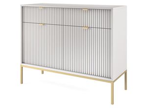 5905386076494 - Selsey - vellore - Sideboard Kommode 2-türig mit 2 Schubladen Grau mit geriffelten Fronten und goldenen Metallbeinen 104 cm