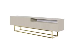 5905386080750 - Selsey - veldio - TV-Schrank mit offenem Fach Graubeige Taupe mit goldenem Metallgestell 175 cm