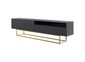 5905386080774 - Veldio - TV-Schrank mit offenem Fach Schwarz mit goldenem Metallgestell 175 cm - Selsey