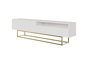 5905386080798 - Selsey - veldio - TV-Schrank mit offenem Fach Weiß mit goldenem Metallgestell 175 cm