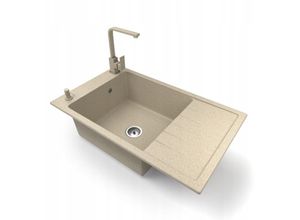 5905529924682 - Granit-Spüle Küchenspüle Set mit Wasserhahn Brado Luis - Beige