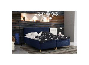 5905815171325 - Möbel Boxspringbett mit bettkasten matratze + topper BELLA stof Riviera Blau 200x200 cm