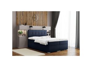 5905815184561 - Boxspringbett mit matratze und bettkasten Schlafbett lindt stoff Velvet Marineblau 140x200 cm