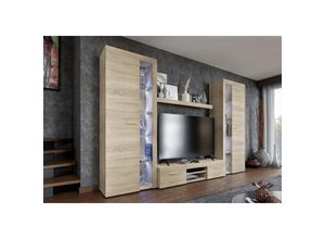 5906601404870 - Mediawand Alvor xl Wohnwand TV-Schrank Vitrine Regal 4-tlg 300cm Eiche Sonoma 1 - Furnix