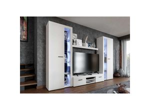 5906601404887 - Furnix - Mediawand Alvor xl Wohnwand TV-Schrank Vitrine Regal 4-tlg 300 cm modern Weiß