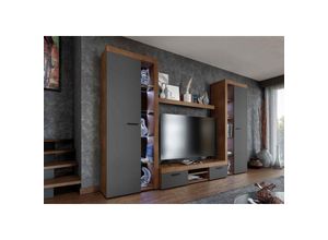 5906601405037 - Mediawand Alvor xl Wohnwand 4-teilig Schrank mit led 300 cm Lefkas Graphit - Furnix