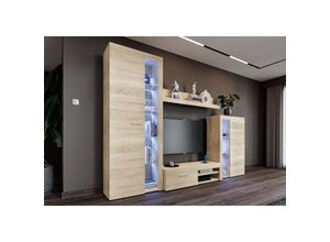 5906601405051 - Mediawand Alvor Wohnwand TV-Lowboard Highboard Vitrine 4-tlg 270 cm Sonoma - Furnix