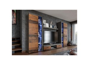 5906601405082 - Furnix - Mediawand Alvor xl Wohnwand 4-teilig mit led 300 cm klassisch old wood matera