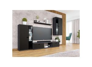 5906601405242 - FURNIX Mediawand Melides Wohnwand 4-teilig ohne LED 240 x 180 x 402 cm Matera Schwarz