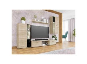 5906601405327 - Mediawand Melides Wohnwand 4-teilig mit led 240 x 180 x 402 cm Eiche Sonoma - Furnix