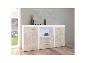 5906601405464 - Sideboard Alvor mit led 2 Schubladen Glasvitrine 2F2S B1564cm Weiß Beton - Furnix