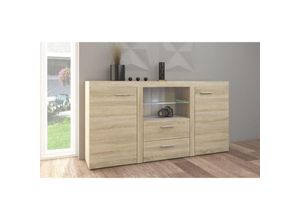 5906601405488 - Sideboard Alvor mit led 2 Schubladen Glasvitrine 2F2S B156cm Eiche Sonoma - Furnix