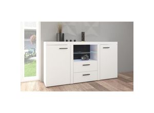 5906601405495 - Sideboard Alvor mit led 2 Schubladen Glasvitrine 2F2S B1564cm modern Weiß - Furnix