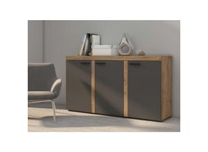 5906601405563 - Furnix - Sideboard Alvor 3 Türen Anrichte Kommode 149 cm 3F Eiche Graphit