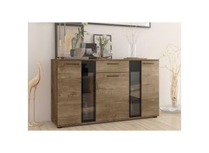 5906601405662 - Sideboard Melides mit Schublade 3-türig Anrichte Glastüren140 cm Lefkas - Furnix