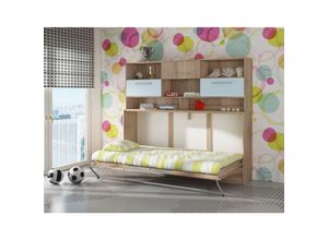 5906721157052 - Bim Furniture - Schrankbett Wandbett roger 90x200cm Horizontal + Regal Sonoma Eiche   Blau