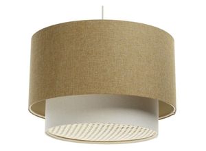 5906742030754 - Bps Koncept - 061-126-40 Hängeleuchte boho elegant E27 1x40W Stoff strukturiert auf PVC-Kunststoff mit Rattan Diffusor braun weiß H96cm Ø40cm