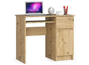 5907504384054 - Piksel Schreibtisch Klein mit Schubladen | Office Desk | Computertisch | Bürotisch mit Tastaturablage | Schublade und Fach mit Tür | Holz Deko | B90