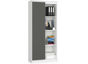 5907504384344 - AKORD Büro-Bücherregal CLP 80cm | 4 Außenböden 1 Tür stehend | für Schrank Wohnzimmer Schlafzimmer Bücherregale| 80x35x180 cm | Laminierte Platte 16