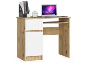 5907504384368 - Piksel Schreibtisch Klein mit Schubladen | Office Desk | Computertisch | Bürotisch mit Tastaturablage | Schublade und Fach mit Tür | Holz Deko | B90