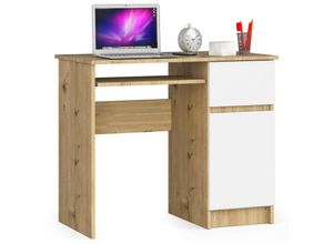 5907504384375 - Piksel Schreibtisch Klein mit Schubladen | Office Desk | Computertisch | Bürotisch mit Tastaturablage | Schublade und Fach mit Tür | Holz Deko | B90