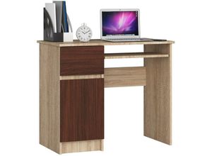 5907504387956 - Piksel Schreibtisch Klein mit Schubladen | Office Desk | Computertisch | Bürotisch mit Tastaturablage | Schublade und Fach mit Tür | Holz Deko | B90