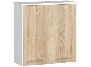 5907504389240 - Abamihome - Badezimmerschrank an der Wand hängen 60 cm w60 Ende Matte Weiß   Eiche Sonoma 2 Regale 1 Schubladen 2 Türen1